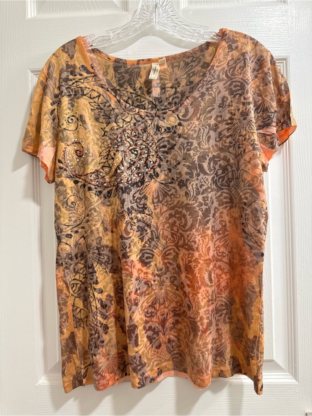 Sheer paisley y2k boho orange short sleeve top